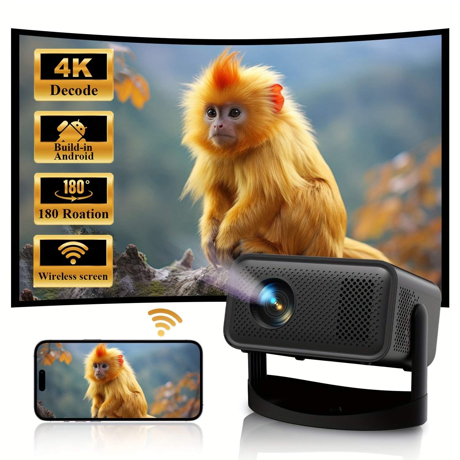 Compact 1080P Mini Projector with Wireless & WiFi - Portable Home Theater for Movies and Videos, USB Interface, Remote Control, Smartphone & Tablet Compatible, 1280x720 HD Resolution, Compact Travel Accessories - Image 4