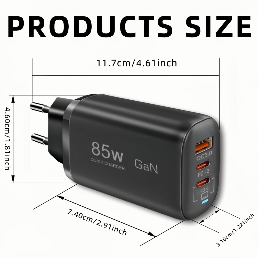 85W GaN USB-C Fast Charger, Multi-Port Power Adapter with PPS PD & QC 3.0/4.0, Universal Quick Charge for iPhone 16/15/14/13 Pro Max, Samsung, Xiaomi, iPad, MacBook - EU Plug, 110V/220V - Image 2