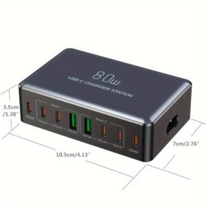 USB C Fast Charger 80W 8 Ports Type USB C Charging Station Hub Block USB C Wall Charger Power Strip Adapter Plug Cube Brick 6 USB C 2 USB A for iPad iPhone 15 14 13 12 11 Pro Max & for Samsung Pixel Note Galaxy series
