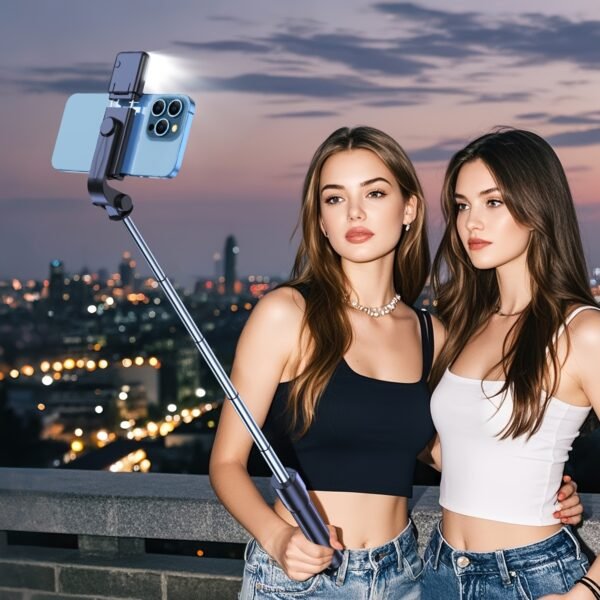 [1pc Multifunctional Selfie Stick Tripod with Fill Light] Multifunctional Selfie Stick Tripod with Fill Light, Universal Smartphone Holder, Battery Powered Wireless, Adjustable Height, Plastic Material, with Non-Rechargeable Button Battery for Travel, Liv - Image 2