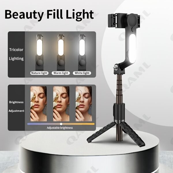 QAML A6 2024 Handheld Gimbal Stabilizer with Selfie Stick Tripod Stand, Wireless Wireless Remote, 1-Axis for Smartphone, 400mAh Rechargeable Lithium Polymer Battery, USB Charging, ABS Material, Compatible with iPhone & Android Devices - Image 6