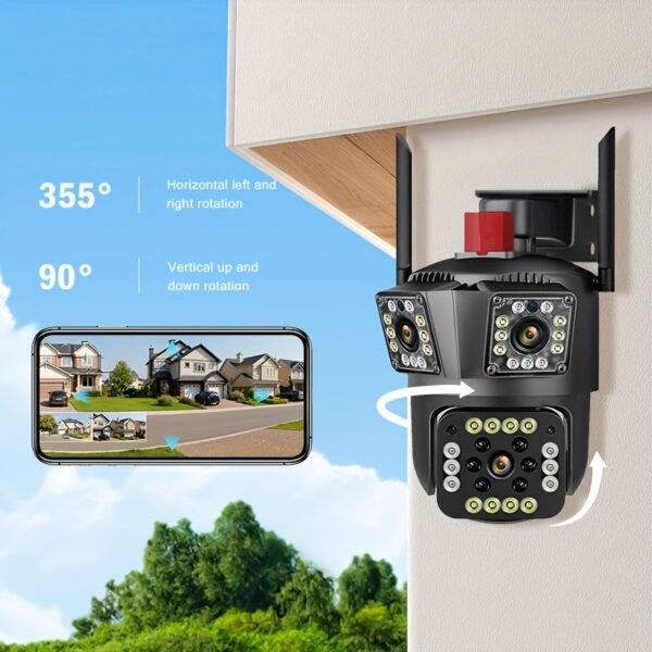 1pc 12MP Ultra HD WiFi Outdoor Camera, 3-Lens PTZ Security Monitor with 10X Zoom, 355° Rotatable Tilt, Color Night Vision, AI Motion Detection, Two-Way Audio, Wall Mount, Non-Waterproof, European Standard Plug, 110V-240V, App Control, Audio Alerts, Withou - Image 4