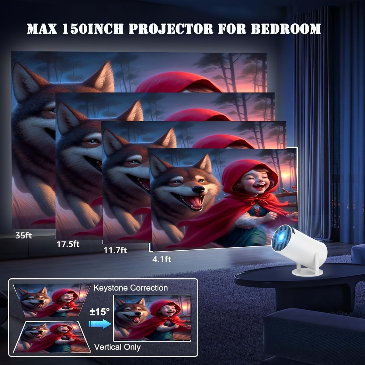 XYA Mini Projector, Compact Projector, Supports 1080P, Automatic Focus with 180 Degree Keystone Adjustment, Projects Up to 3.3meter Screen, Compatible with Laptop, PC, And Smartphone (White) - Image 5