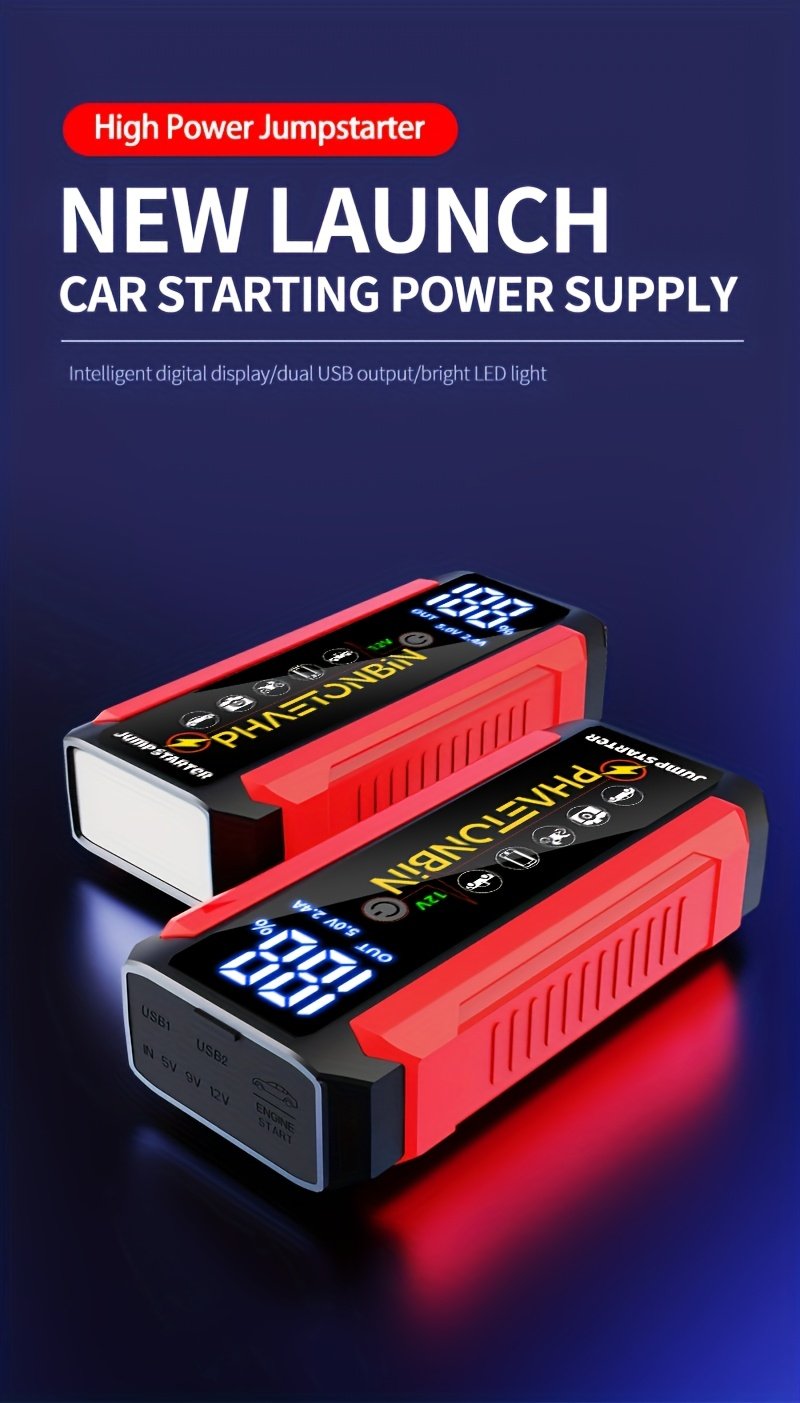 Phaetonbin Car Battery Jump Starter, 1500A Jump Starter Battery Pack, Suitable for Up to 6.0L Gasoline And 3.0L Diesel Engines, 12V Portable Jump Box with 3-Mode Flashlight, LCD Display, USB Port, And Jumper Cables. - Image 7