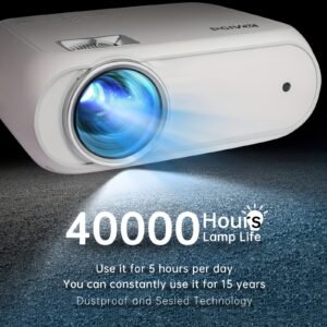 PGIVDA 1080P Full HD Projector, 3000+ Lumen, 16:9 Aspect Ratio, Table Mount, Button Control, Smartphone/Tablet Connectivity, Home Theater, Wireless WiFi/5G, European Plug, 220-240V, for Home & Outdoor Viewing
