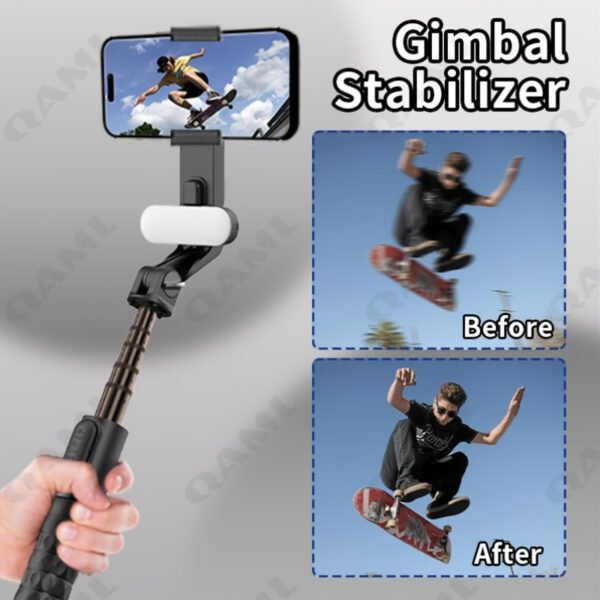 QAML A6 2024 Handheld Gimbal Stabilizer with Selfie Stick Tripod Stand, Wireless Wireless Remote, 1-Axis for Smartphone, 400mAh Rechargeable Lithium Polymer Battery, USB Charging, ABS Material, Compatible with iPhone & Android Devices - Image 9