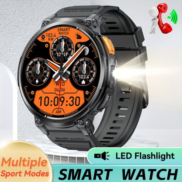 INEYES Men's Smartwatch For Android Phone With LED Flashlight And 1.85-Inch Full Touch Screen, Outdoor Sports Smart Watches For Women With 730mAh Large Capacity Battery, Smart Watch For Men With Wireless Call, Message Reminder, Women's Smartwatches For IP - Image 6
