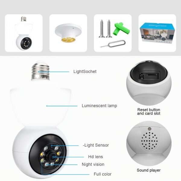 1pc 1080P HD WiFi Light Bulb Security Camera - Dual-Way Audio, Wireless 355° Panoramic View, AI Human Detection, Color Night Vision, Indoor/Outdoor Surveillance, Real-Time Video Streaming, Easy Twist-On Installation, No Battery Needed, Wireless Security C - Image 10