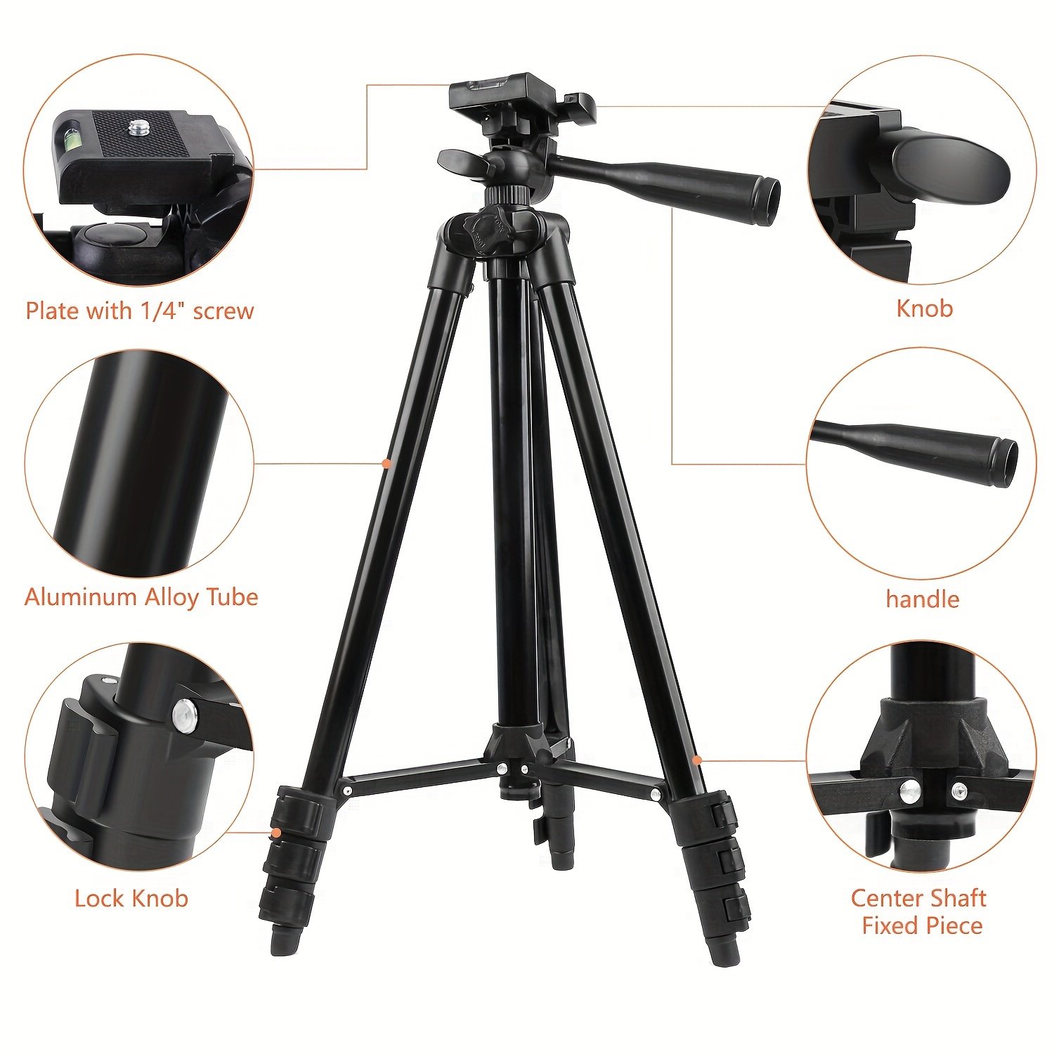 ZOMEI 139.7cm Black Aluminum Tripod with Phone Clip & Carry Bag - Adjustable, Portable Stand for Live Streaming, Vlogging | Compatible with Phones, Cameras, Mini Ring Lights, Perfect for Christmas Gifts, Holiday Office, Bedroom, Hotel, Party, Restaurant D - Image 2