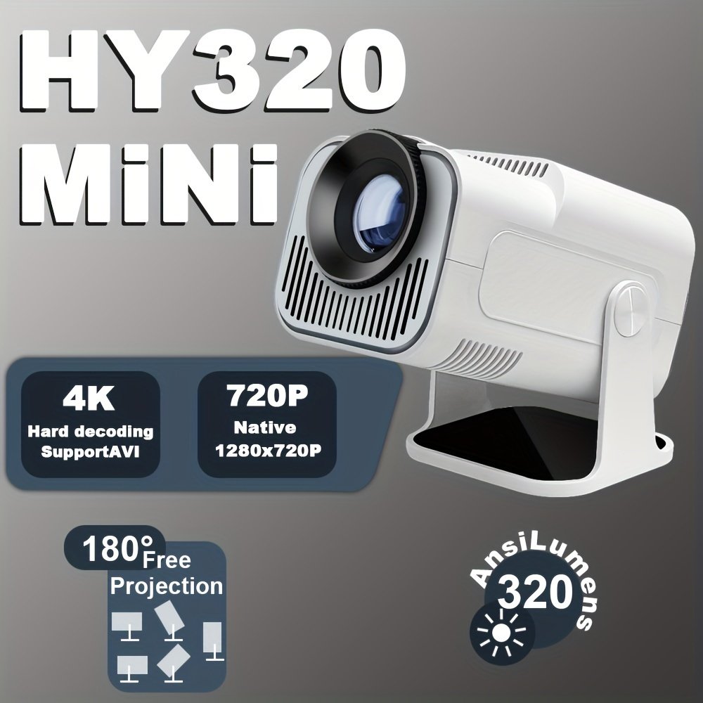 White New HY320 Mini Newly Native 720P Android 11 4K Projector 320ANSI Wifi6 Wireless 5.0 Cinema Portable 180° Rotable Projector - Image 4