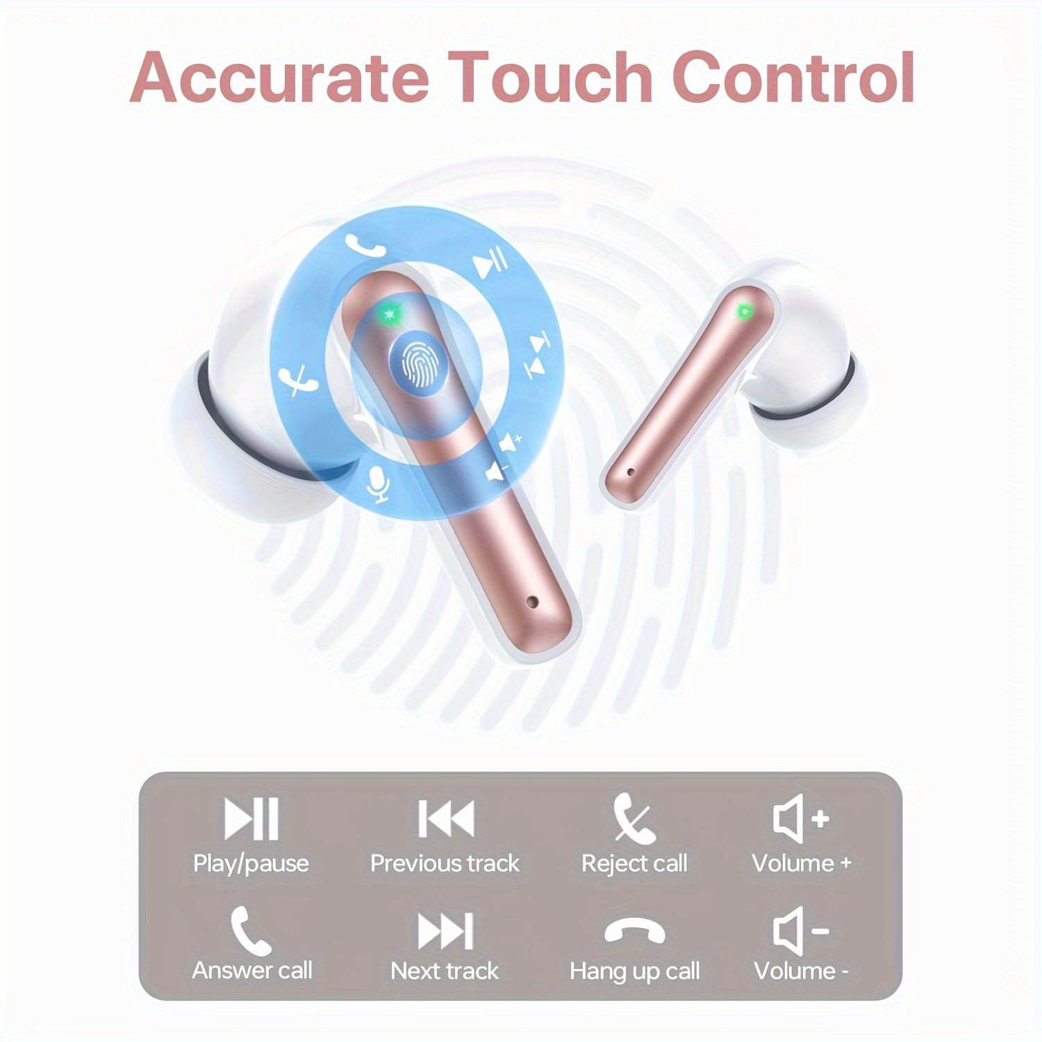 V5.3 Wireless Earbuds with Mic, 40 Hours Playtime, 380mAh LED Display Charging Case, Stereo Bass, Touch Control, Noise Cancellation, Type-C USB Charging, Non-Waterproof, for Adults, Sports & Exercise, Condenser Mic, Closed-Back Earcups, Compatible with Ce - Image 2
