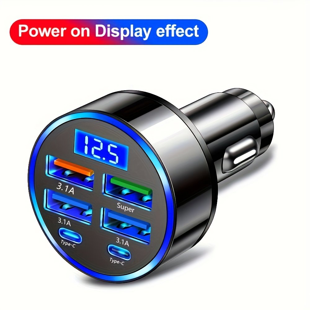 Fast Charge 6-in-1 Car Phone Charger - QC3.0, Dual PD Power Adapter with LED Display for Vehicles - Image 2