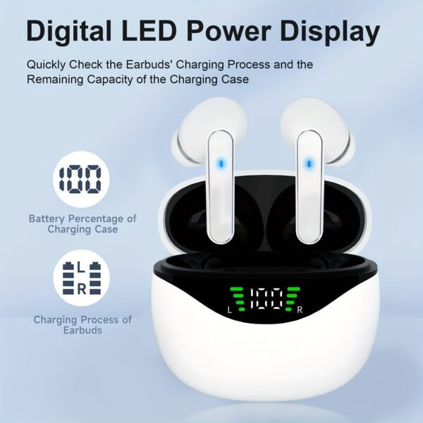 1 Pair LIFEBEE True Wireless Earbuds with Digital LED Power Display, TWS In-Ear Headphones with ENC Noise Cancelling, Built-in Condenser Mic, Sports Exercise Earphones with Deep Bass, Type-C Rechargeable Case, 300mAh Lithium Polymer Battery, Wireless Open - Image 3