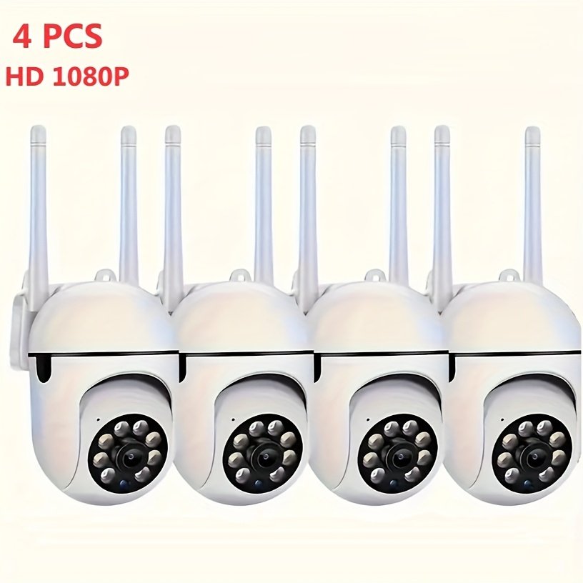 1080P Security Camera Kit with Full Color Night Vision, Spotlight & Siren - 4pcs Set, 2-Way Audio, Pan/Tilt/Zoom, WiFi Enabled, Motion Tracking, Compatible with Amazon Alexa for Indoor and Outdoor Use - Ideal for Home Security System, Cameras for Home Sec
