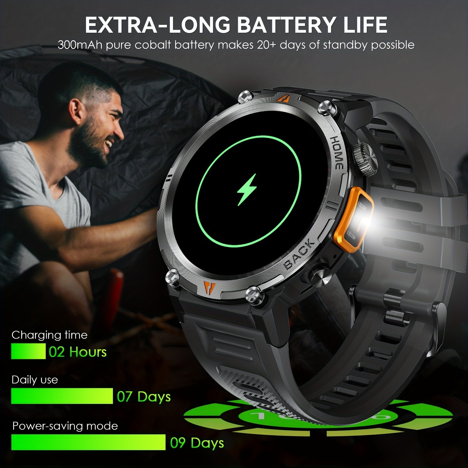 JELLOO Sports Smart Watch With LED Lighting For Men, With Wireless Call Making Function(Answer/Make Calls), 3.68cm HD Smart Watch Smartwatch For Android & IPhone Phone - Image 3