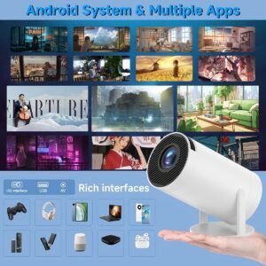 SCUARI Mini Smart HD Projector - for Android 12, Dual-Band 5G WiFi & Wireless 5.2, Auto Keystone Correction, 180° Rotatable, Portable Home Cinema Experience for Smartphone/HDTV/Laptop, European Plug, SCUARI