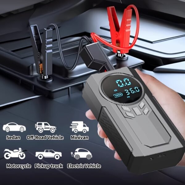 1 Portable Emergency Car Jump Starter with Air Pump & Power Bank - USB Rechargeable, Semi-Automatic, ABS Material, Black - Ideal for Christmas, Valentine's, Thanksgiving - Features Digital Display & Inflates Large Tires - Image 9