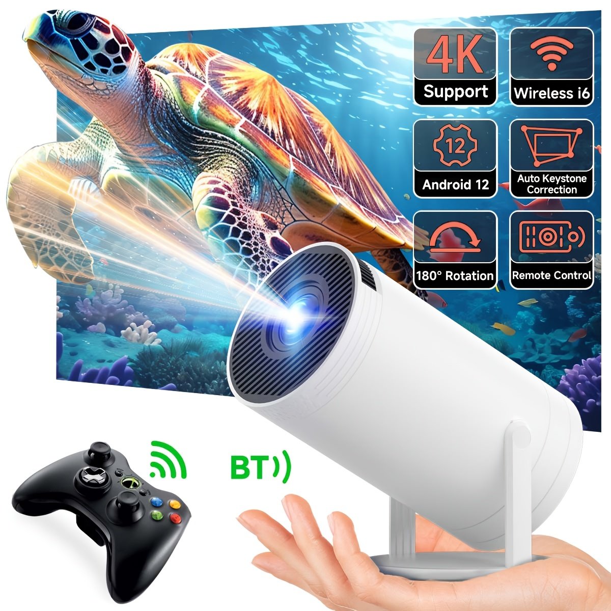 XYA S100 Mini Smart Projector - 4K, Auto-Correction, 180° Rotation, WiFi6 & Wireless5.2, Portable for Home & Office Use, Compatible with Smartphones/Laptops/HDTVs