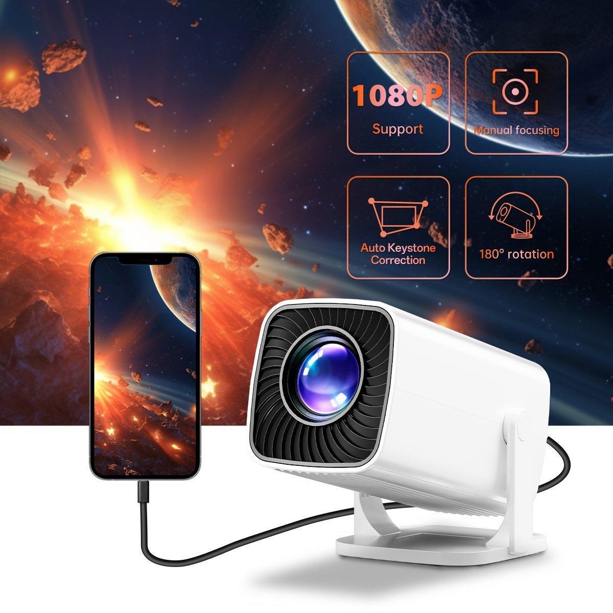 1080p Mini Projector, 180 Degree Rotation, Remote Control, Easy To Carry, Suitable For Indoor And Outdoor Viewing Anytime, Anywhere, With Long Battery Life, Meeting Various Needs, Compatible With TV/Smartphone/Computer, Making It An Ideal Gift For Family - Image 5