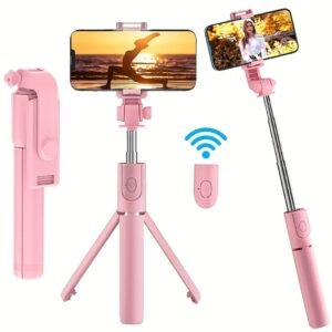 1pc Wireless Selfie Stick Tripod with Remote Control, Extendable Smartphone Holder, ABS Plastic, Battery Operated, Non-Rechargeable, for Live Streaming & Photography, Compatible with iPhone & Samsung