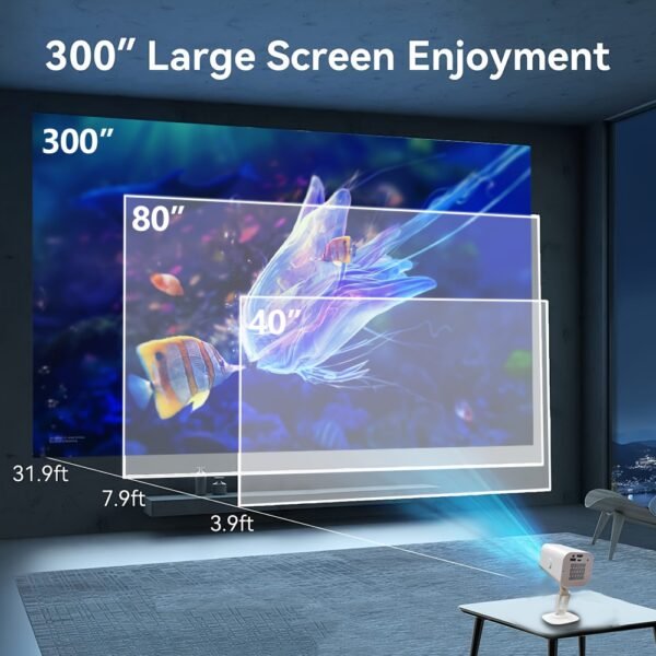 Portable Extendable Mini Projector, 4K 1080P Full HD LCD Screen, with Wi-Fi, 300-Inch Display, 30,000 Lumens, 180° Rotating, Table Mount, Remote Control, 16:9 Aspect Ratio, for Office, Party, Teaching, Suitable for Ages 14+, Ideal Christmas Gift - Image 5