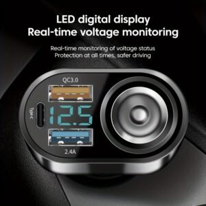 Nuokaiqi High-Power Dual USB Car Charger with QC3.0, PD Fast Charging, Compatibility - 3-in-1 Multi-Function Adapter