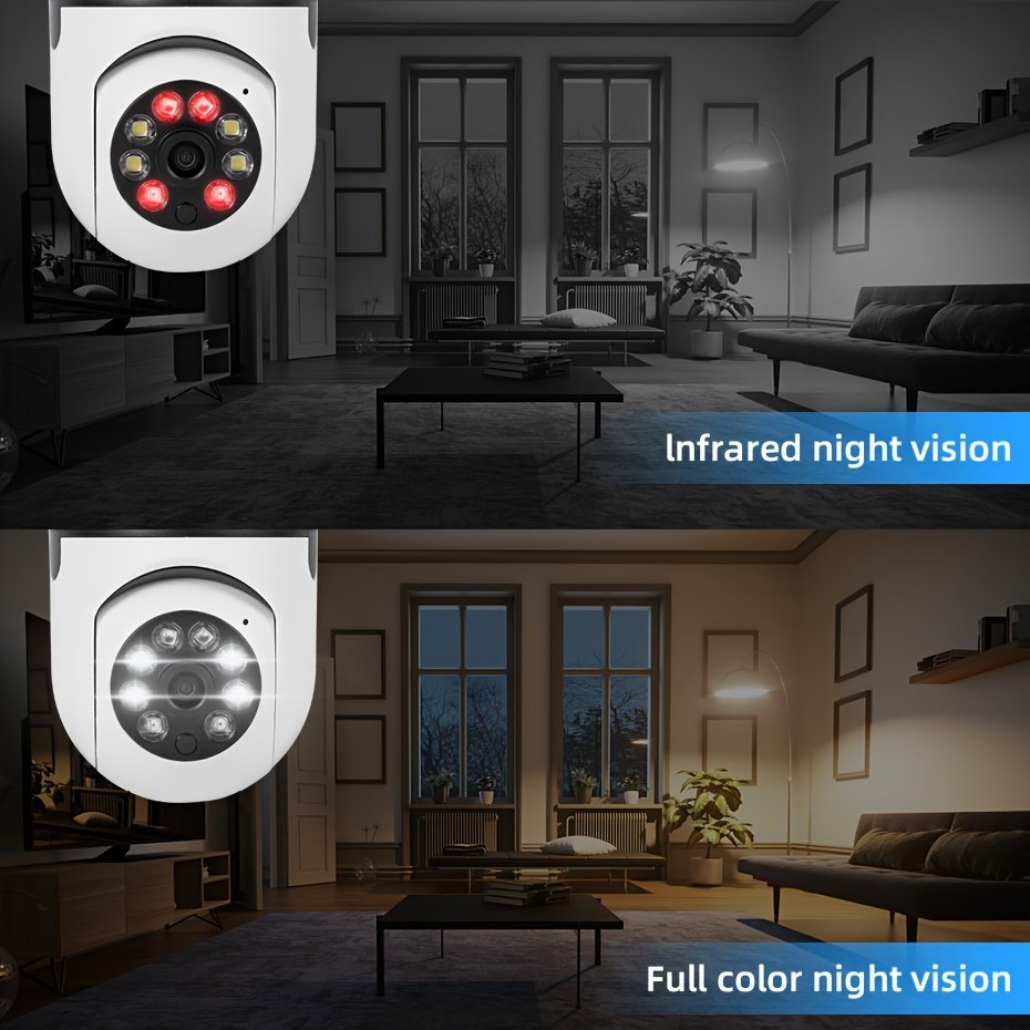 1pc Smart E27 Bulb Security Camera, 360° Rotatable, Wi-Fi Enabled, Infrared Night Vision, Two-Way Audio, Motion Sensor, Ceiling Mount, Hard-Wired 110-240V, App Control, No Battery, Non-Waterproof - Image 8