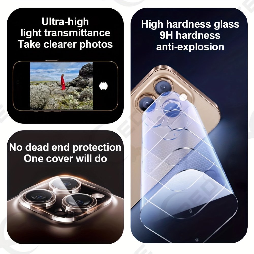 XREDYE 6-Pack Tempered Glass Camera Protector for iPhone 11/12/13/14/15/16 Series, Full Lens Coverage, Glossy Screen Protection Film, Compatible with iPhone 11 Pro/12 Pro/13 Pro/14 Pro/15 Pro/16 Pro Models - Image 9