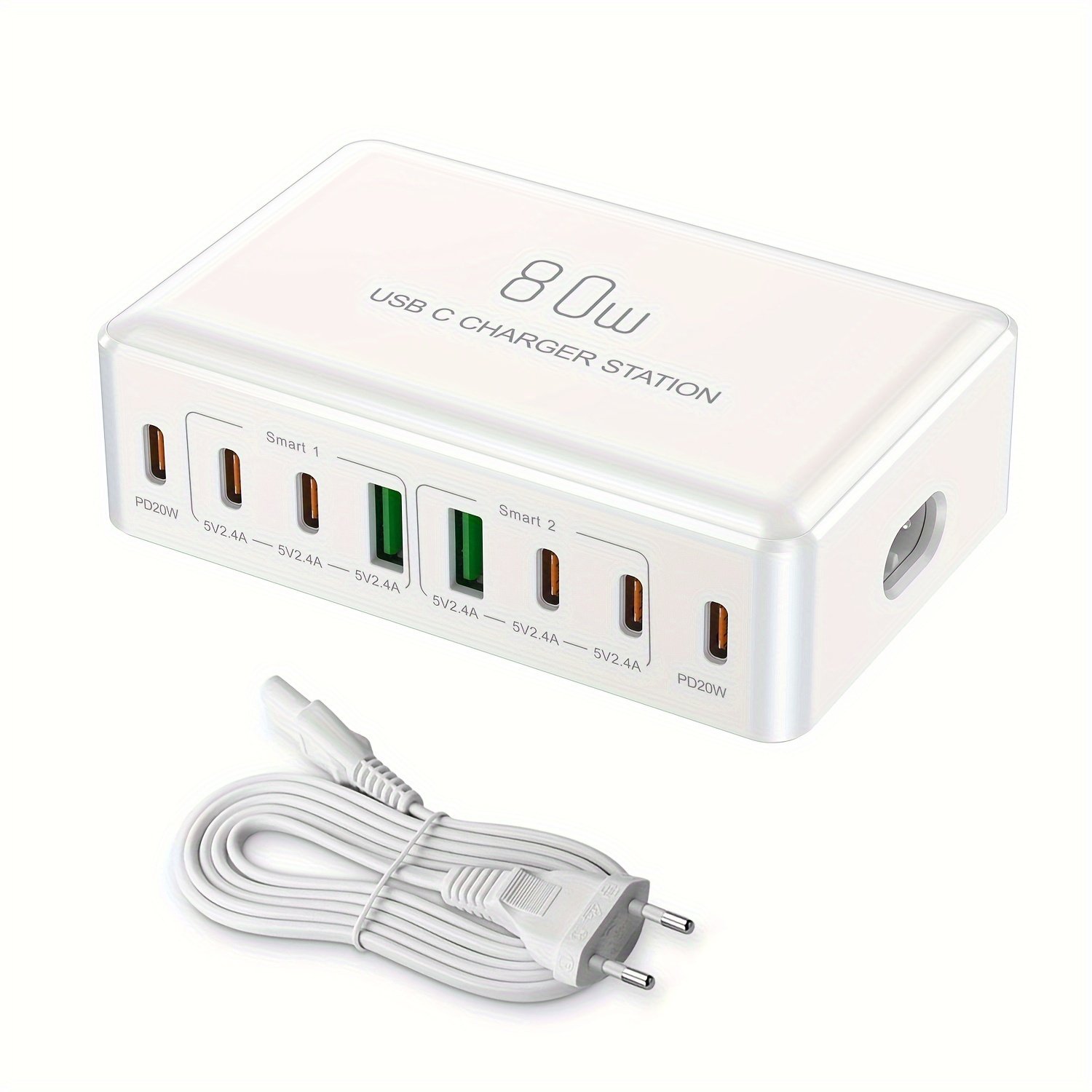USB C Fast Charger 80W 8 Ports Type USB C Charging Station Hub Block USB C Wall Charger Power Strip Adapter Plug Cube Brick 6 USB C 2 USB A for iPad iPhone 15 14 13 12 11 Pro Max & for Samsung Pixel Note Galaxy series - Image 2