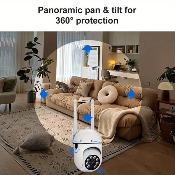OIMLYO 1080P HD WiFi Security Camera with Full-Color Night Vision, Two-Way Audio, Motion Tracking - Indoor/Outdoor Wireless Cam with Pan/Tilt/Zoom, Remote Viewing via Smartphone, No Battery Needed, Wireless Outdoor Security Camera