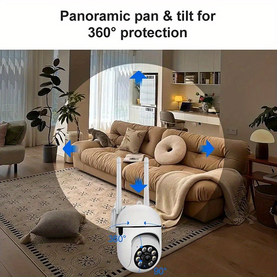 OIMLYO 1080P HD WiFi Security Camera with Full-Color Night Vision, Two-Way Audio, Motion Tracking - Indoor/Outdoor Wireless Cam with Pan/Tilt/Zoom, Remote Viewing via Smartphone, No Battery Needed, Wireless Outdoor Security Camera