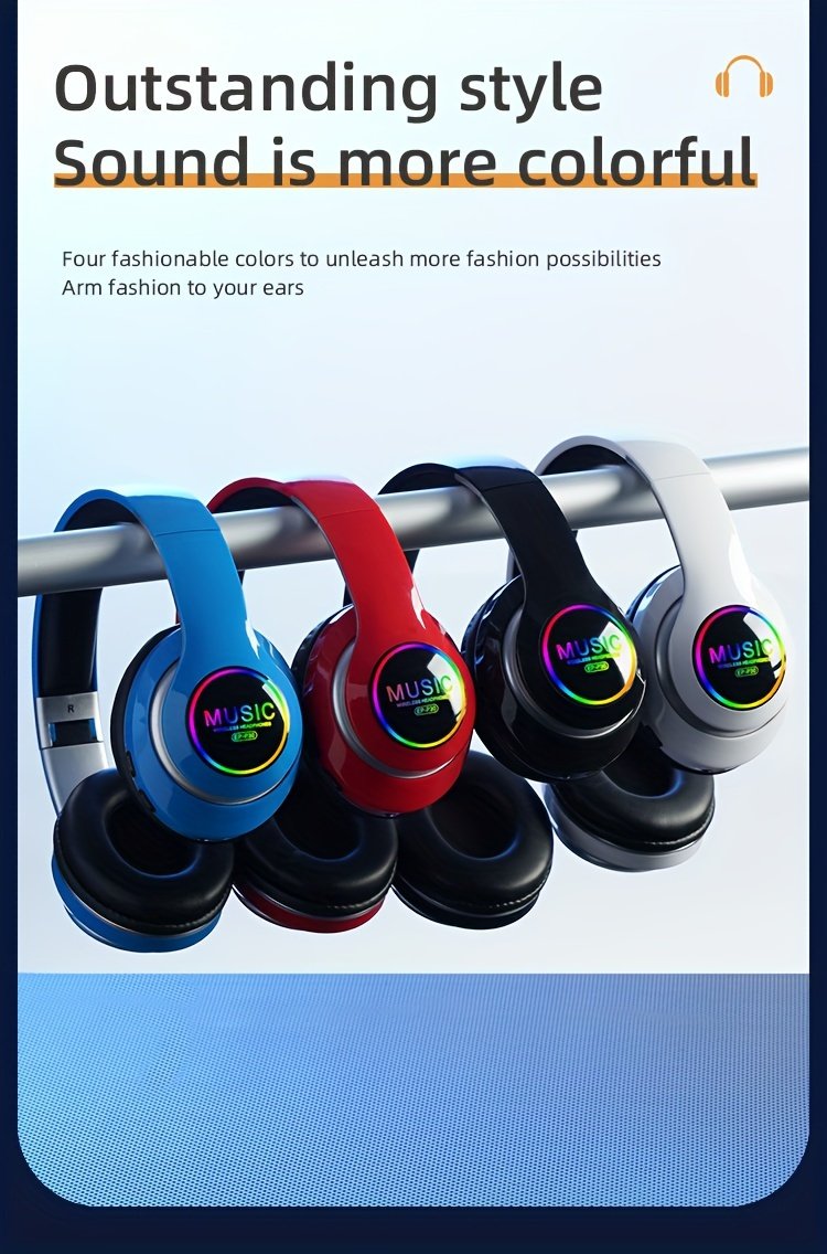 Wireless earphones, multi-color LED lights, comfortable foldable earphones, for tablet/PC/phone/birthday/Christmas/travel gifts. Popular wireless earphones, head mounted wireless earphones, and foldable earbuds. - Image 28