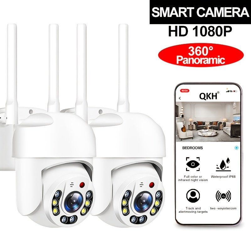 QKH 1080P Outdoor WiFi Security Camera - IP66 Waterproof, PTZ Auto-Tracking with AI Human Detection, Full Color Night Vision, Two-Way Audio, 360° Panoramic View, USB Powered, Christmas Decor - Image 3