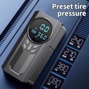 Portable Cordless Car Jump Starter & Tire Inflator - USB Rechargeable, LED Display, Flashlight Feature, Large Capacity Storage