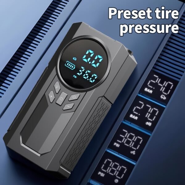 Portable Cordless Car Jump Starter & Tire Inflator - USB Rechargeable, LED Display, Flashlight Feature, Large Capacity Storage