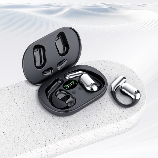Wireless Headphones with Open Ear Design, Sport Earbuds Featuring Touch Volume Control, Built-In Microphone, And Ear Hooks. They Offer 50 Hours of Playtime And Come with an LED Display Charging Case, Ideal for Running And Fitness, Available in Black And W - Image 10