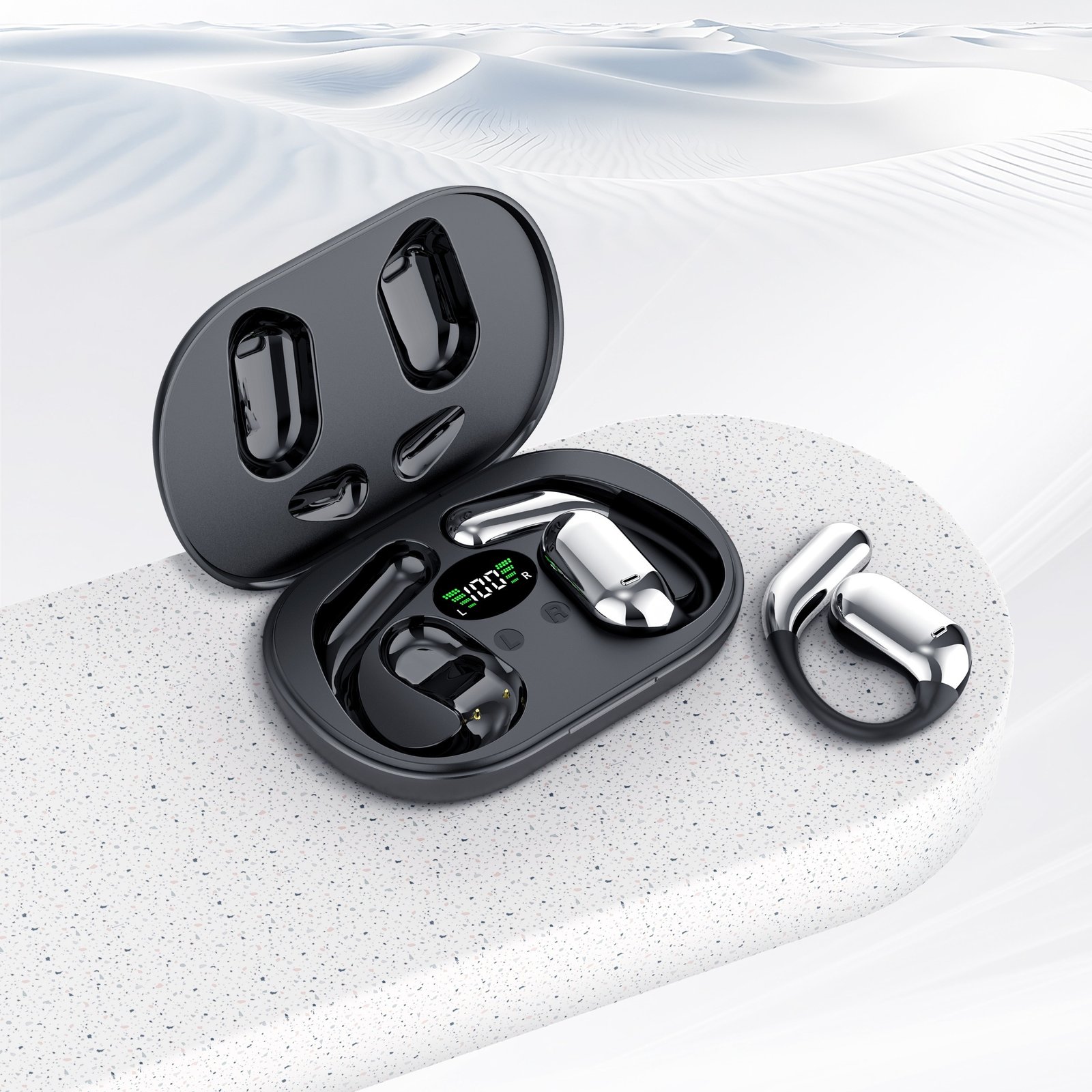 Wireless Headphones with Open Ear Design, Sport Earbuds Featuring Touch Volume Control, Built-In Microphone, And Ear Hooks. They Offer 50 Hours of Playtime And Come with an LED Display Charging Case, Ideal for Running And Fitness, Available in Black And W - Image 10