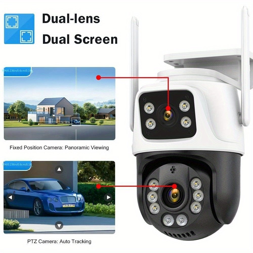 1pc 4K 8MP WiFi Security Camera, 2 Lens 4MP Total 8MP Dual Lens 2.4ghz Wireless IP Camera, Video Surveillance for Home Security CCTV Monitor, AI Human Tracking, Color Night Vision, Outdoor, Two-Way Audio, Motion Alert, Pan Tilt Rotation Icsee - Image 5