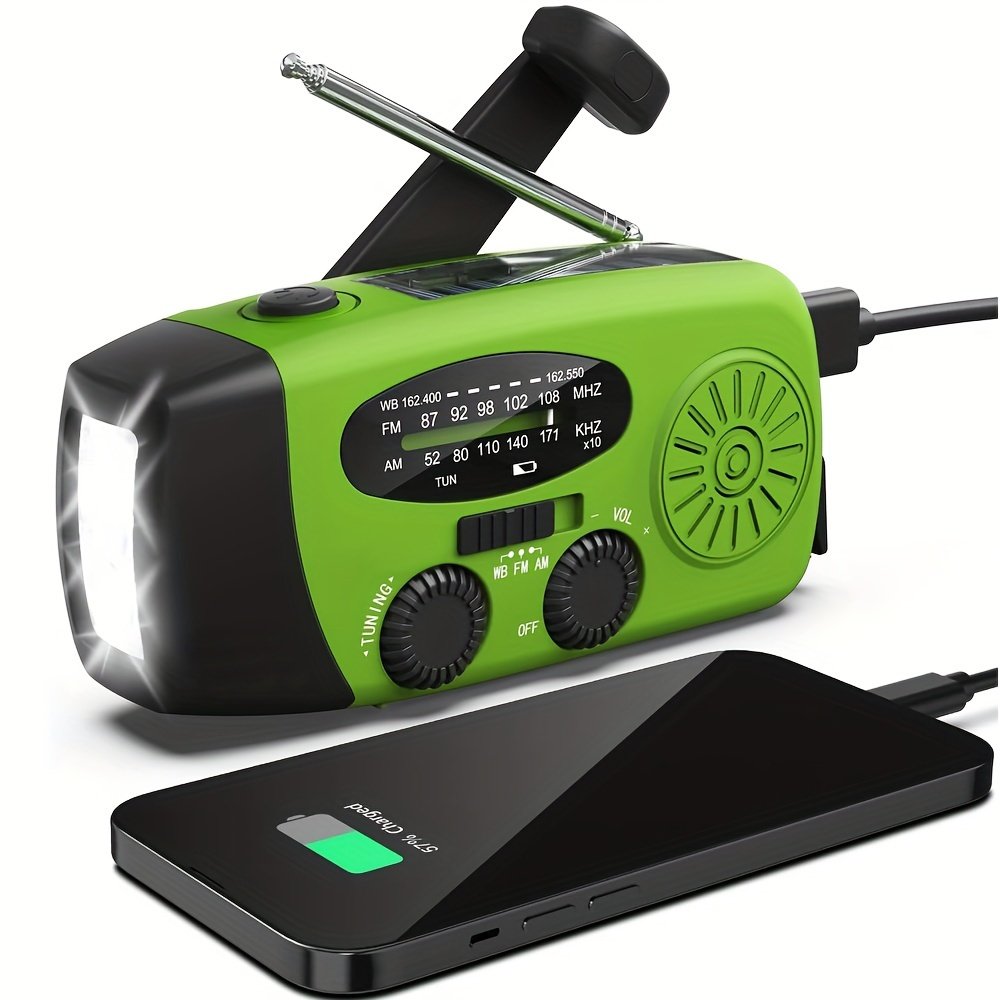 Portable Emergency Radio with Power Bank, 2000mAh Lithium Battery, AM/FM/NOAA Weather Band, Hand Crank & Solar Charging, USB Rechargeable, 3 LED Flashlight, Non-Waterproof, for Indoor Outdoor Camping - Image 5