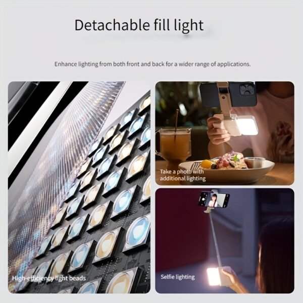 1pc Aluminum Alloy Compact Selfie Stick with Wireless, Portable Photography Tool with Beauty Light, Detachable Tripod Stand for Outdoor Photography - Image 9