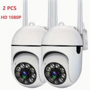 2-Pack 1080P HD Wireless Security Cameras, PTZ with Color Night Vision, Spotlight & Siren, 2-Way Audio, Wall Hanging, Motion Tracking, Compatible with Amazon Alexa, USB Powered, Non-Waterproof, for Home & Outdoor Surveillance