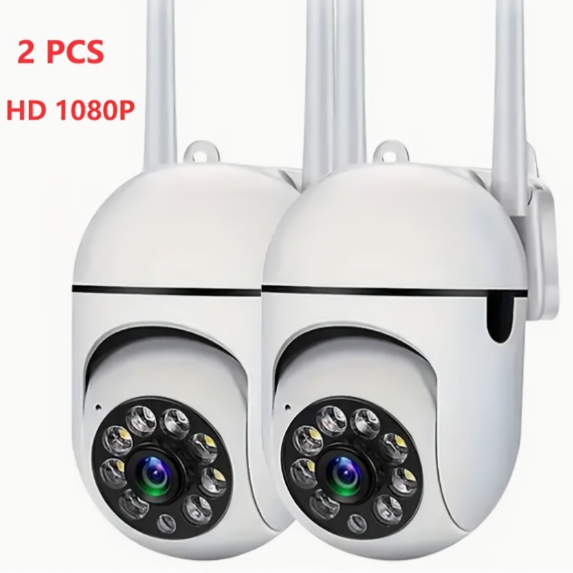 2-Pack 1080P HD Wireless Security Cameras, PTZ with Color Night Vision, Spotlight & Siren, 2-Way Audio, Wall Hanging, Motion Tracking, Compatible with Amazon Alexa, USB Powered, Non-Waterproof, for Home & Outdoor Surveillance