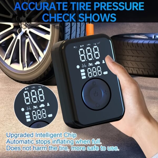 Portable Wireless Car Battery Jump Starter, Tire Inflator, Air Compressor Easily Inflates Tires, LED Display, with Flashlight And Power Bank, High-Capacity Battery. - Image 6