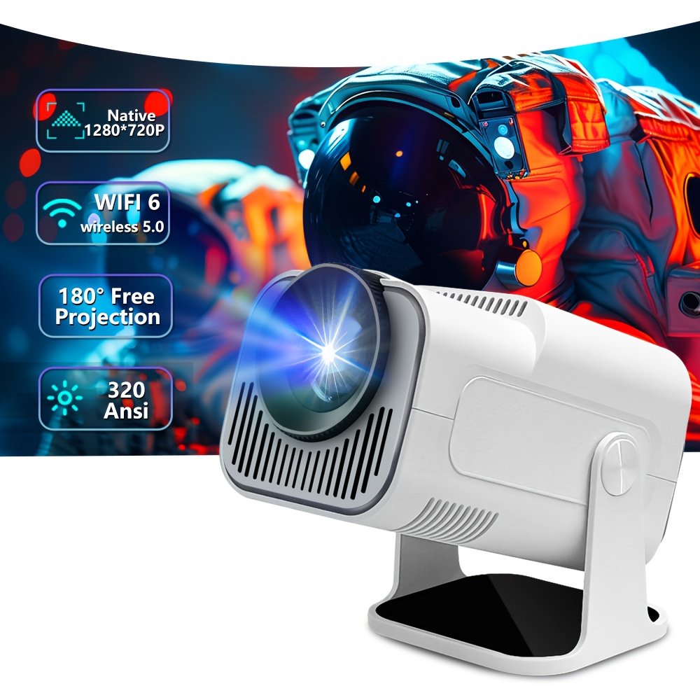 White New HY320 Mini Newly Native 720P Android 11 4K Projector 320ANSI Wifi6 Wireless 5.0 Cinema Portable 180° Rotable Projector - Image 2