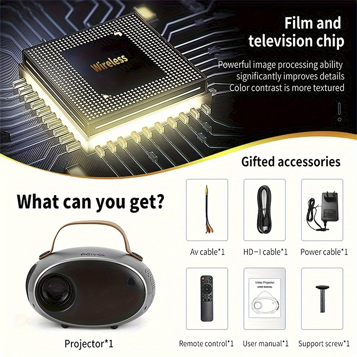 PGIVDA Portable Portable Projector 7500 Lumens, Movie Projector Support 1080P, Wireless Compatible With Smartphone Of Same Screen - Image 9