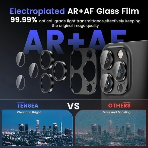 Protective Camera Lens Cover Made Of Golden Metal Ring Tempered Glass For IPhone 16 Pro Max/15 Pro/14 Pro Max/Plus/13 Pro/14/13/Mini/12/11/16/15Promax, Ultra-clear, Scratch-resistant, Easy To Install, Full Coverage Lens Protector - Image 4