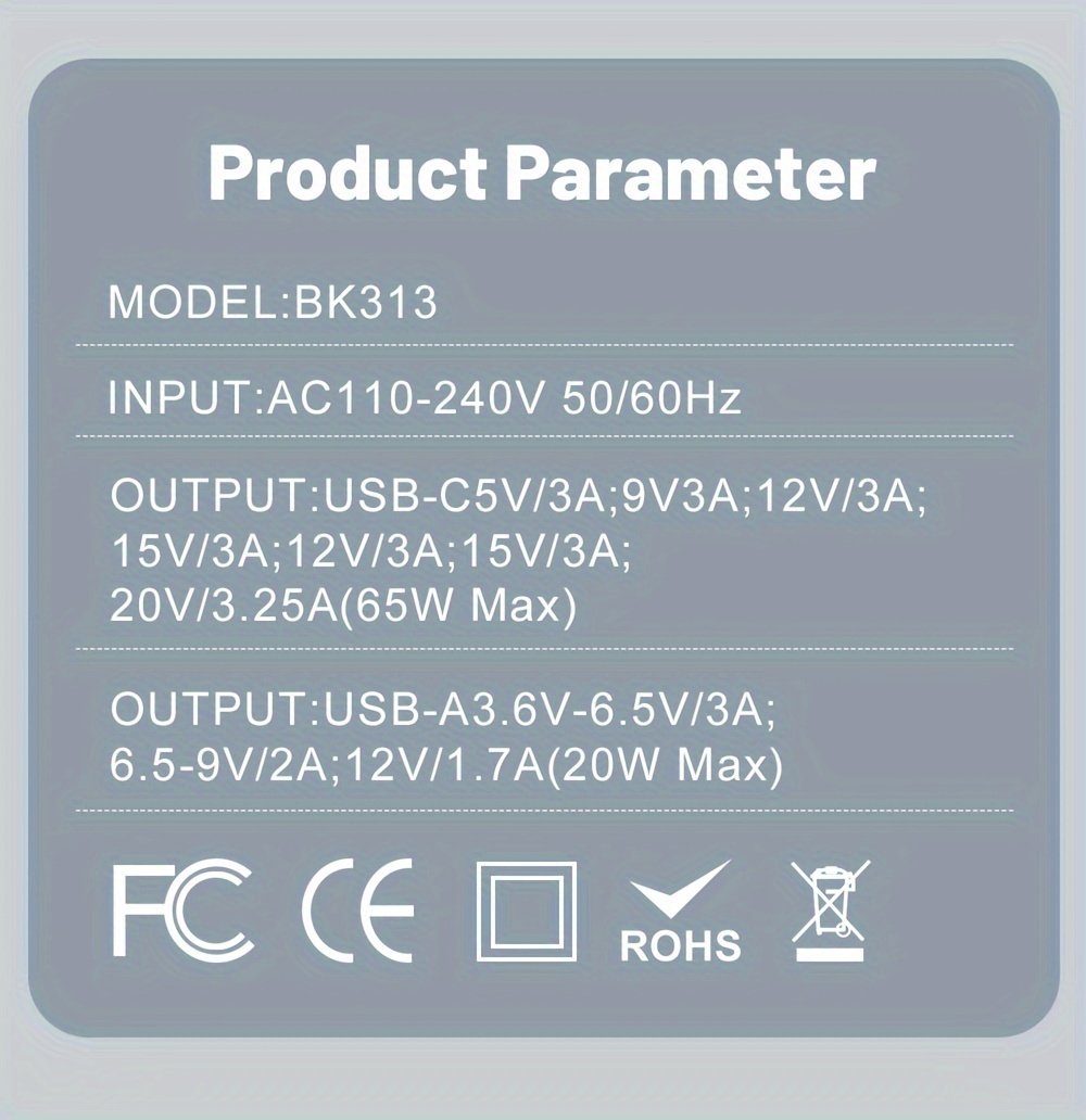 PD 65W + USB 20W GaN Charger Dual Ports USB C EU Plug Wall Charger, Type-C QC3.0 Mobile Phone Fast Charging Adapter, 2 Ports Protable Travel Charger - Image 20