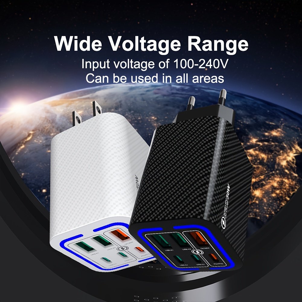 50W 3PD + 3USB 6 ports Mobile Phone Fast Charging Adapter, EU Plug USB Type C QC Qiuck Charge Adapter, Portable Convenient Travel Charger Wall Charger - Image 12