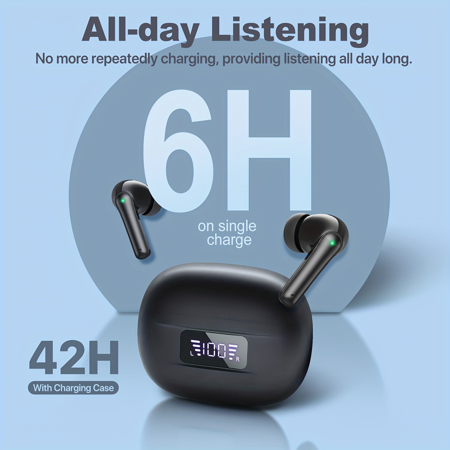 Wireless Earbuds, Bass Stereo Earbuds, Earbuds with Noise-Cancelling Microphone LED Display, In-Ear Earbuds, 36 Hour Playback Time, for Laptops and Mobile Phones, Sports & Fitness, Black. - Image 4