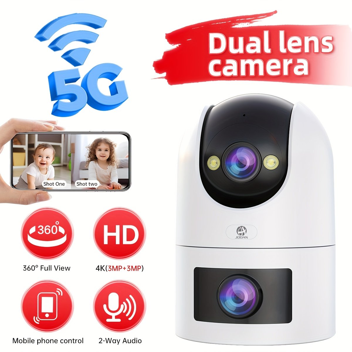 Easy to install ultra HD wireless outdoor surveillance camera, dual lens dual screen, ultra HD color night vision, outdoor waterproof and rain, application control, motion detection, two-way audio, no battery, support 5G network WiFi - Image 7